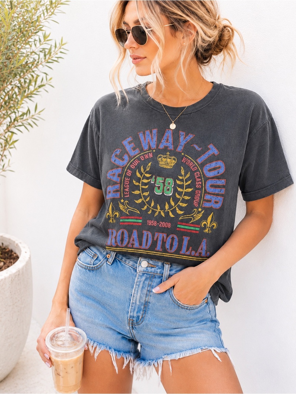 Urban Outfitters Vintage-Style "Raceway Tour" Graphic Tee in Washed Black Small